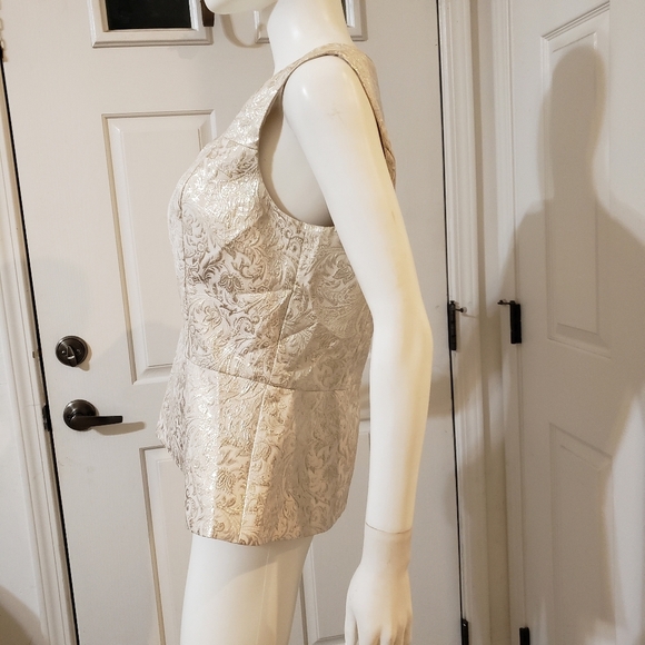 White House Black Market Cream Patterned Peplum Top - Picture 5 of 5